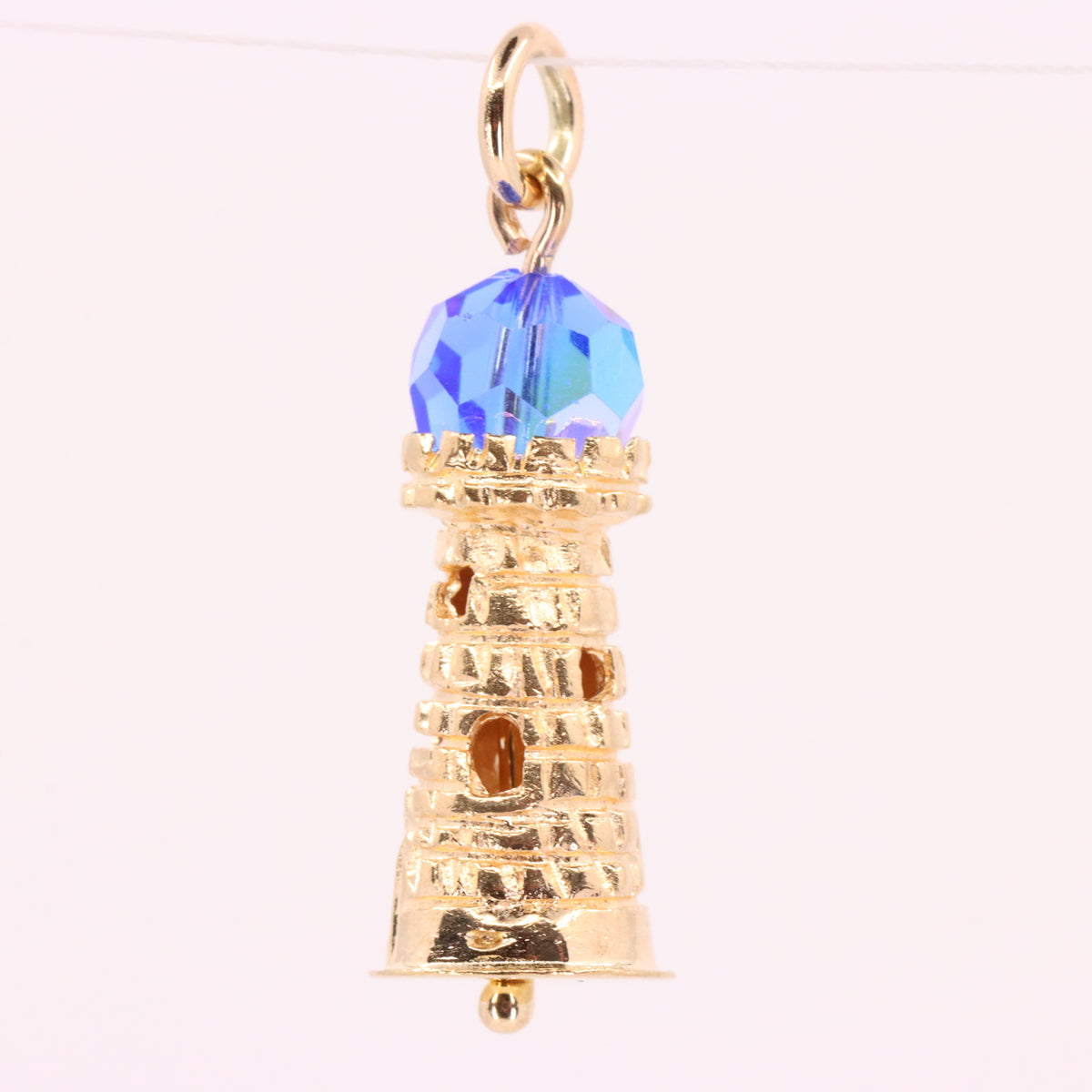 Vintage 9ct Hallmarked Gold Lighthouse Blue Glass Beacon Nautical Charm Pendant