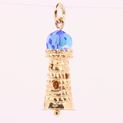 Vintage 9ct Hallmarked Gold Lighthouse Blue Glass Beacon Nautical Charm Pendant