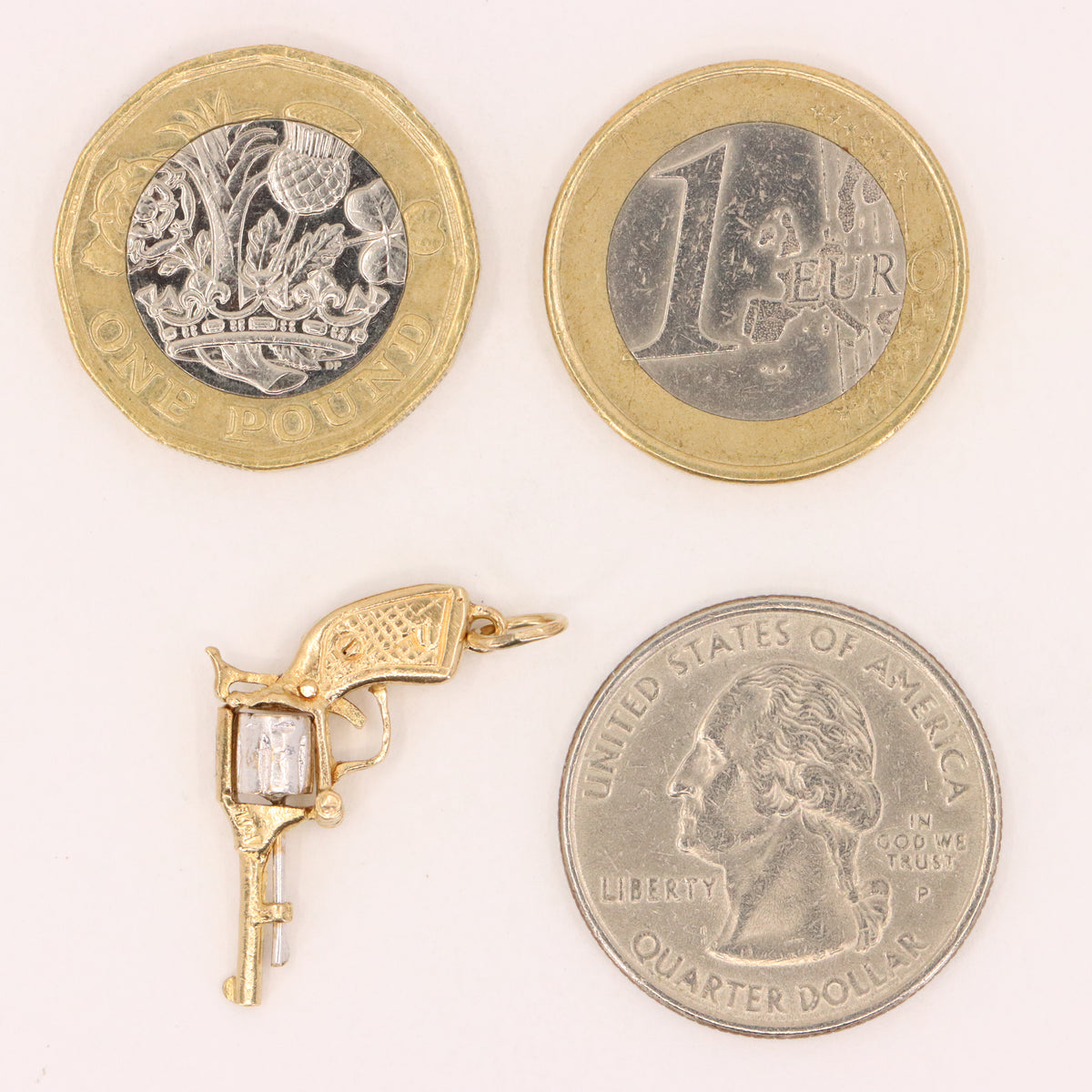 Vintage 9ct Gold Articulated Opening Revolver Pistol Gun Miniature Charm Pendant