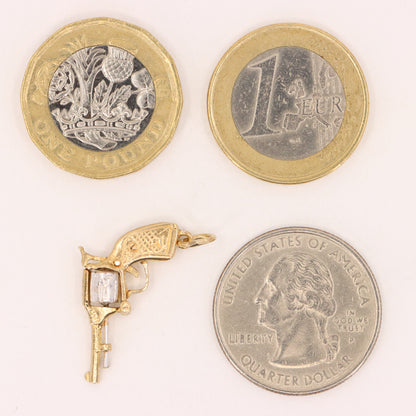 Vintage 9ct Gold Articulated Opening Revolver Pistol Gun Miniature Charm Pendant