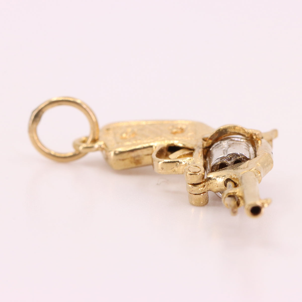 Vintage 9ct Gold Articulated Opening Revolver Pistol Gun Miniature Charm Pendant