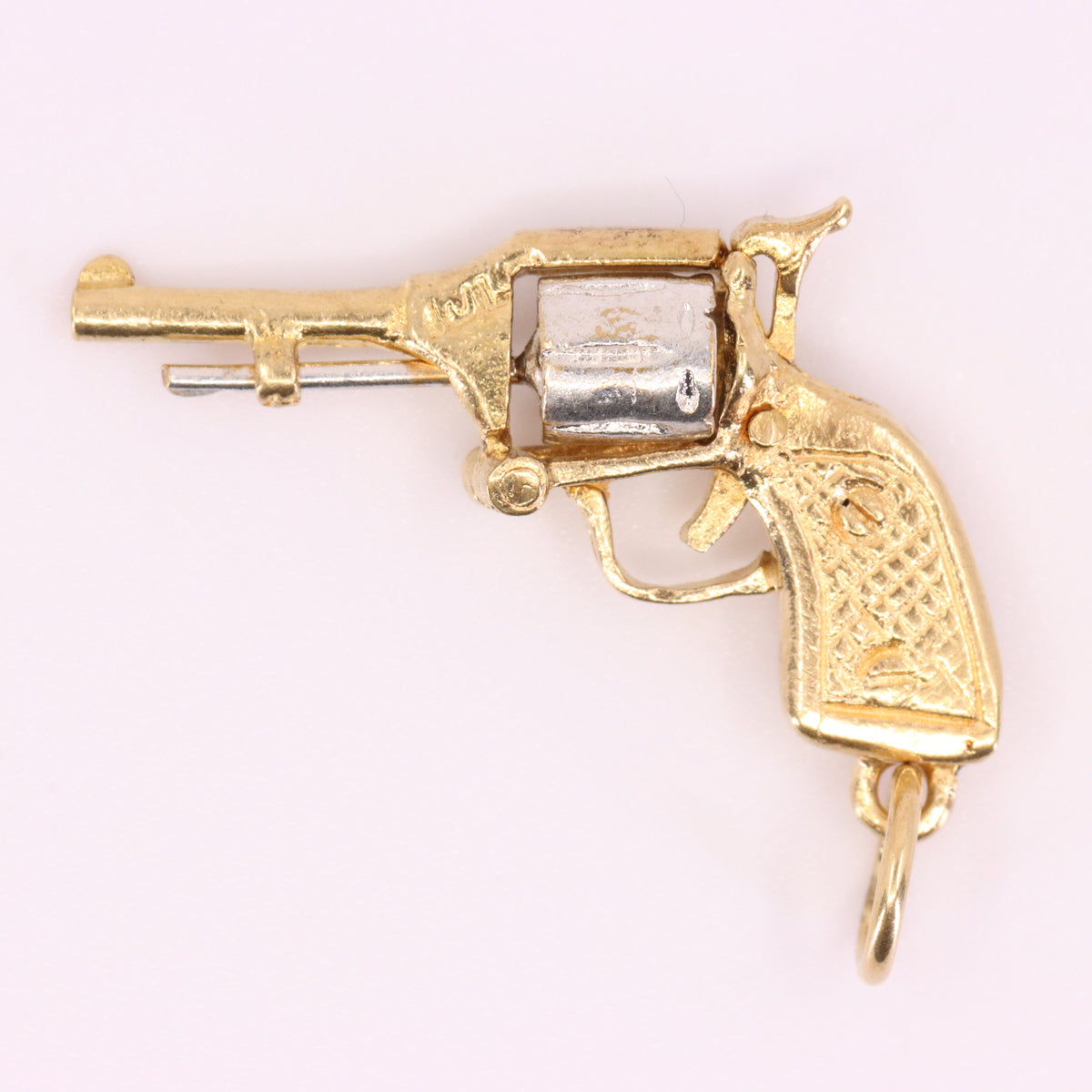 Vintage 9ct Gold Articulated Opening Revolver Pistol Gun Miniature Charm Pendant