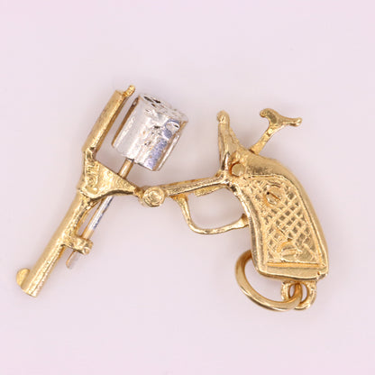 Vintage 9ct Gold Articulated Opening Revolver Pistol Gun Miniature Charm Pendant
