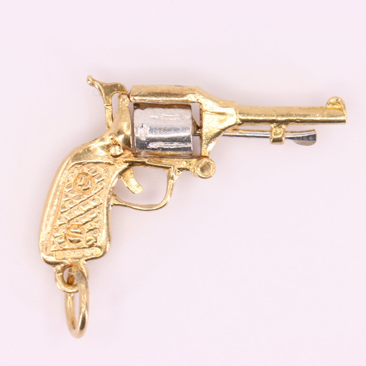 Vintage 9ct Gold Articulated Opening Revolver Pistol Gun Miniature Charm Pendant