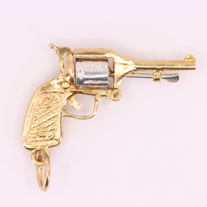 Vintage 9ct Gold Articulated Opening Revolver Pistol Gun Miniature Charm Pendant