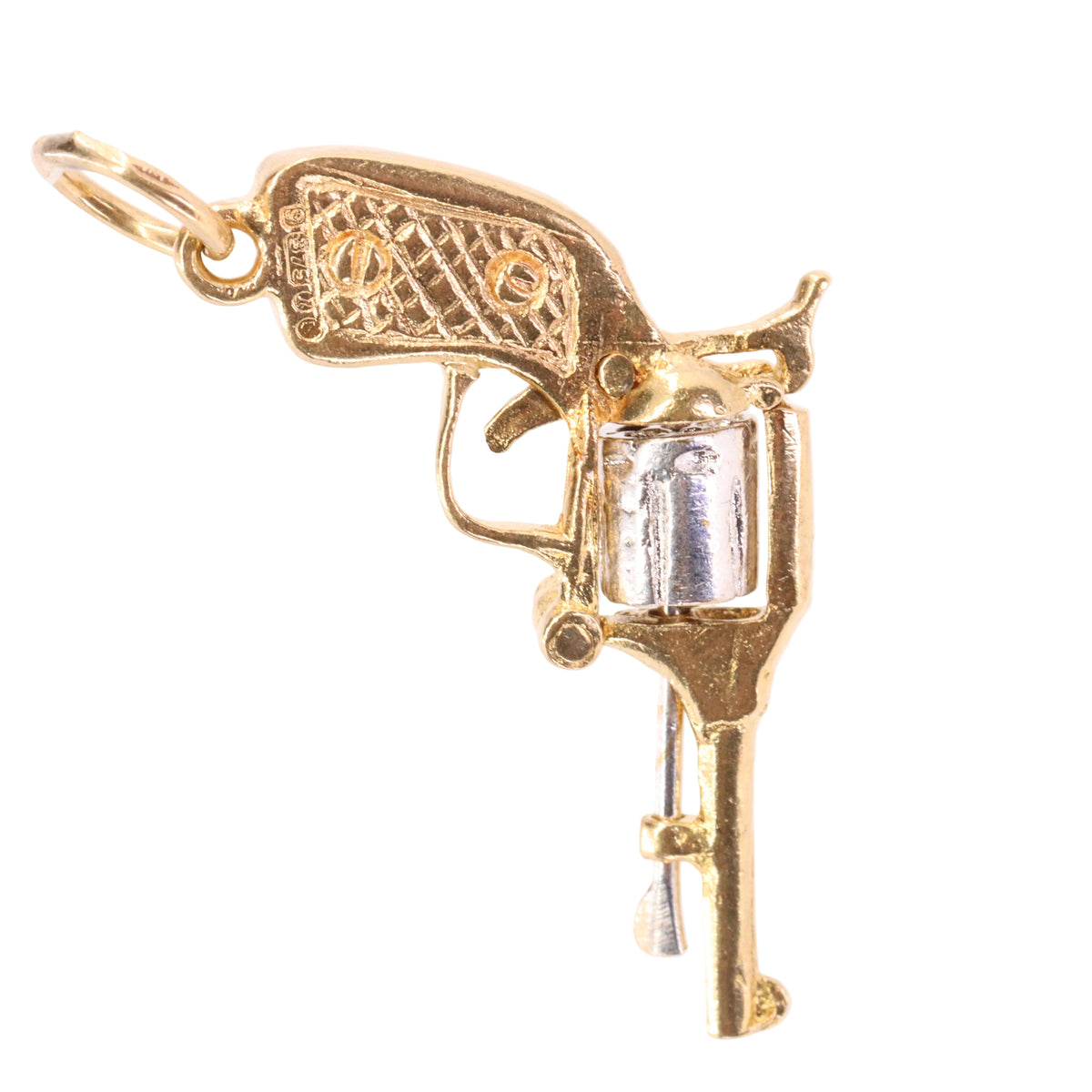 Vintage 9ct Gold Articulated Opening Revolver Pistol Gun Miniature Charm Pendant