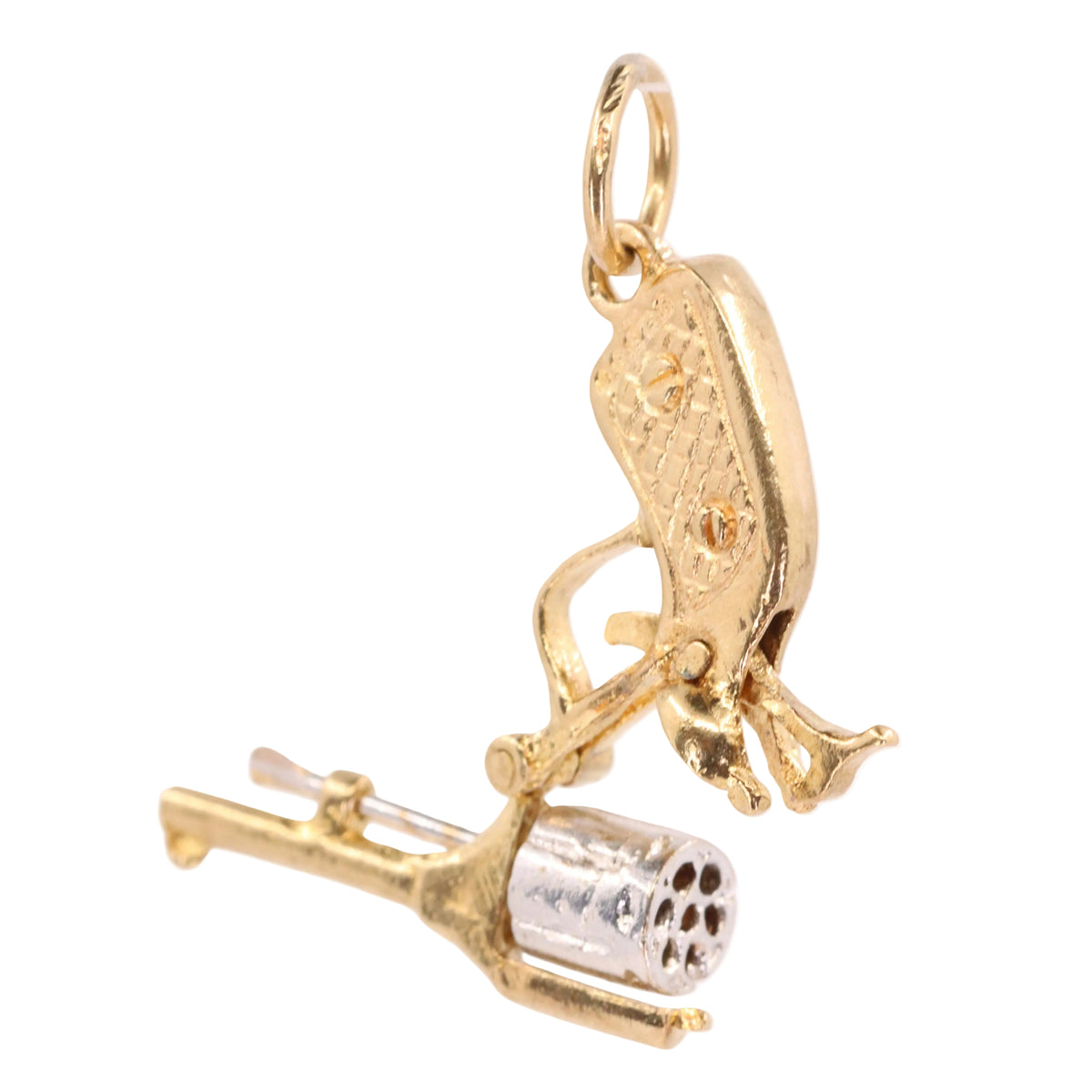 Vintage 9ct Gold Articulated Opening Revolver Pistol Gun Miniature Charm Pendant