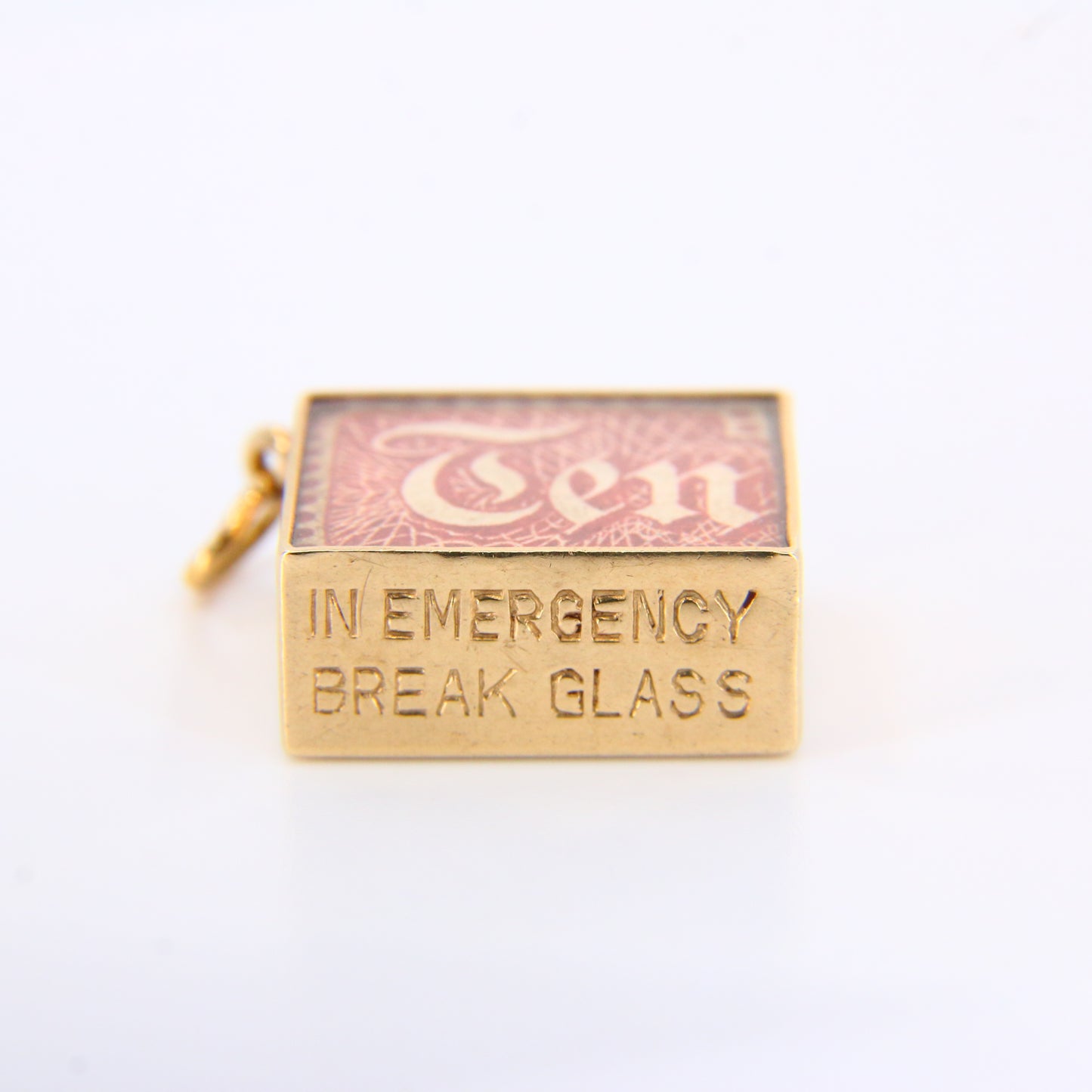 Vintage 9ct Ten Bob Emergency Break Glass Gold Charm Hallmarked Yellow Gold 10 Shilling Pendant