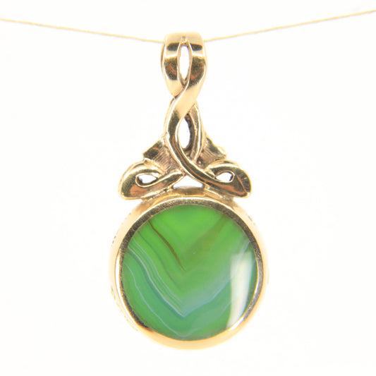 Vintage 9ct Gold Hallmarked 2000 Large Celtic Knot Agate Set Pendant Gift