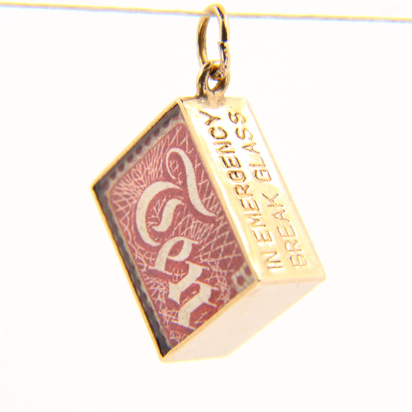 Vintage 9ct Ten Bob Emergency Break Glass Gold Charm Hallmarked Yellow Gold 10 Shilling Pendant