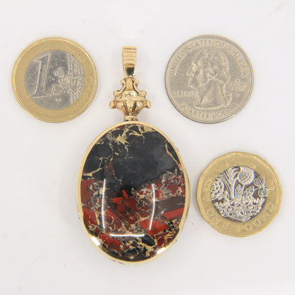 Vintage 9ct Gold Hallmarked 1995 Malachite & Blue John Agate Large Pendant Gift