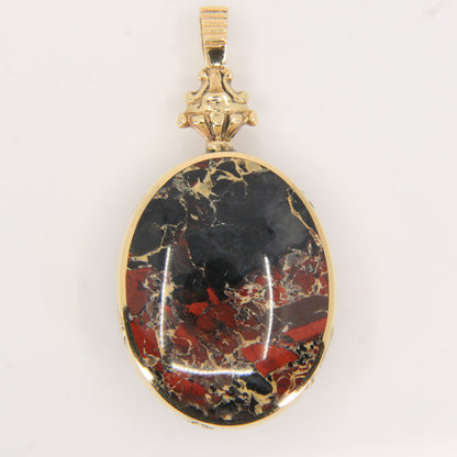 Vintage 9ct Gold Hallmarked 1995 Malachite & Blue John Agate Large Pendant Gift