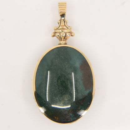 Vintage 9ct Gold Hallmarked 1995 Malachite & Blue John Agate Large Pendant Gift