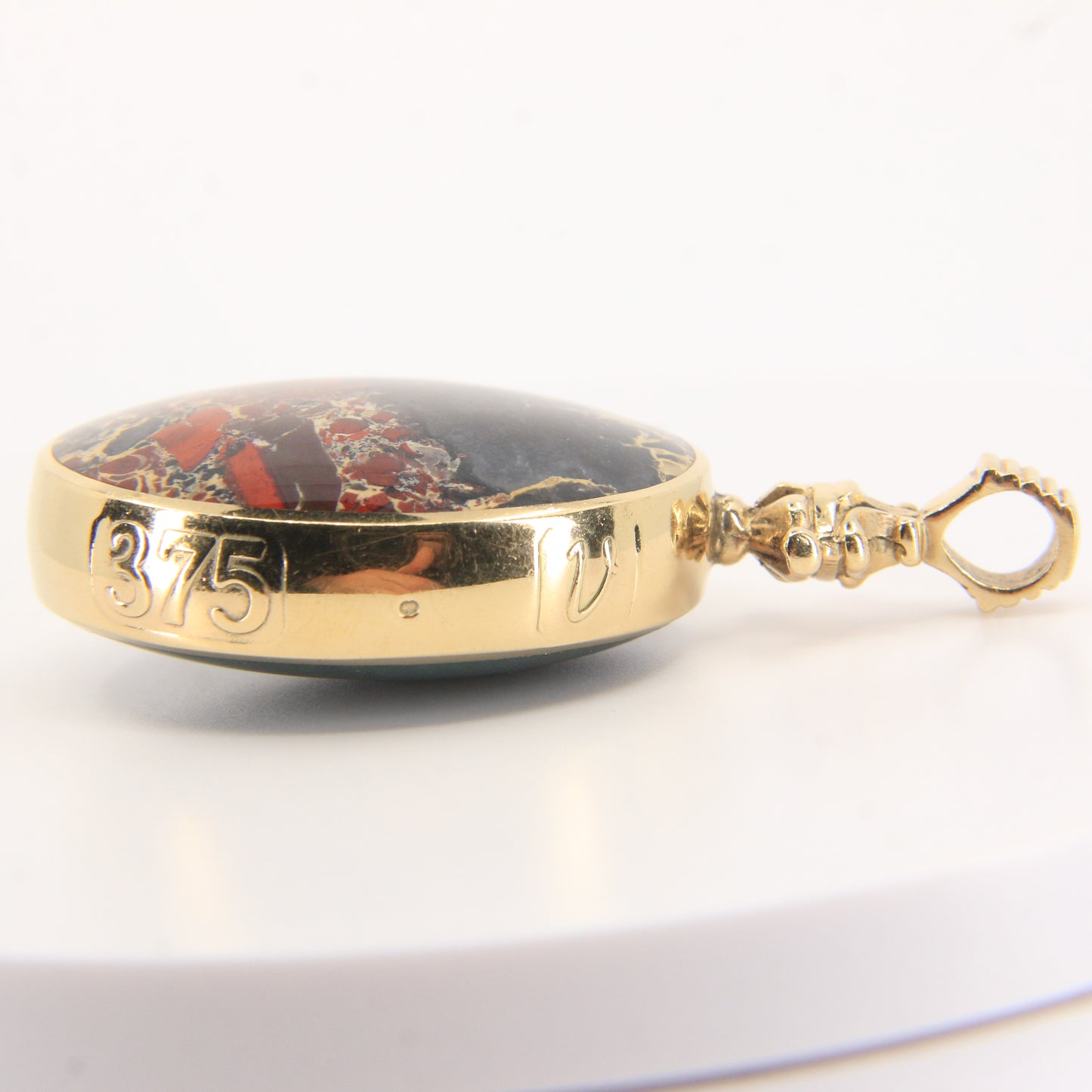 Vintage 9ct Gold Hallmarked 1995 Malachite & Blue John Agate Large Pendant Gift