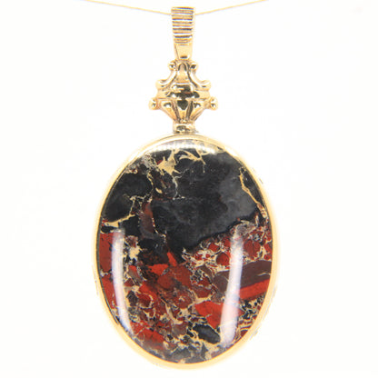 Vintage 9ct Gold Hallmarked 1995 Malachite & Blue John Agate Large Pendant Gift