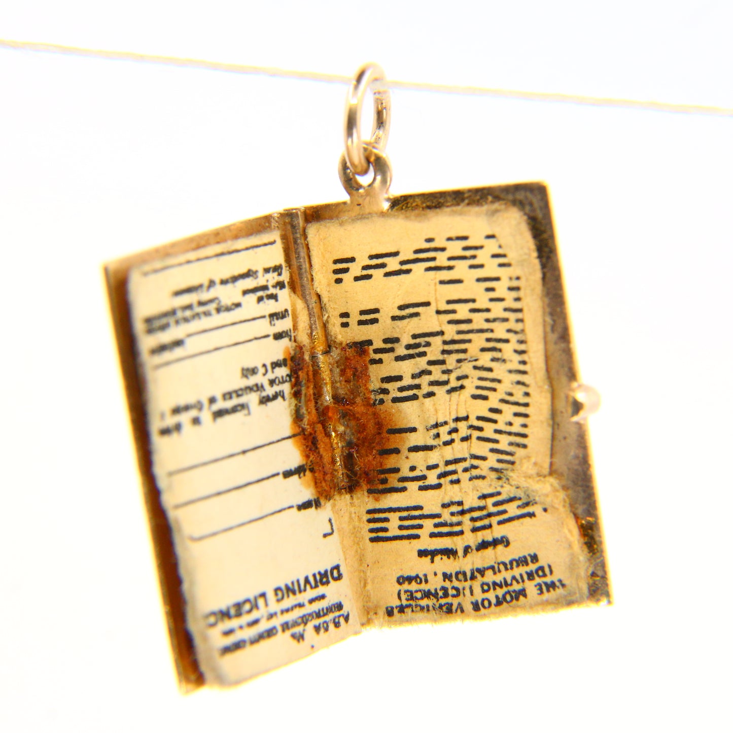 Vintage 9ct Driving License Charm Papers 9 Carat Hallmarked Yellow Gold Pendant