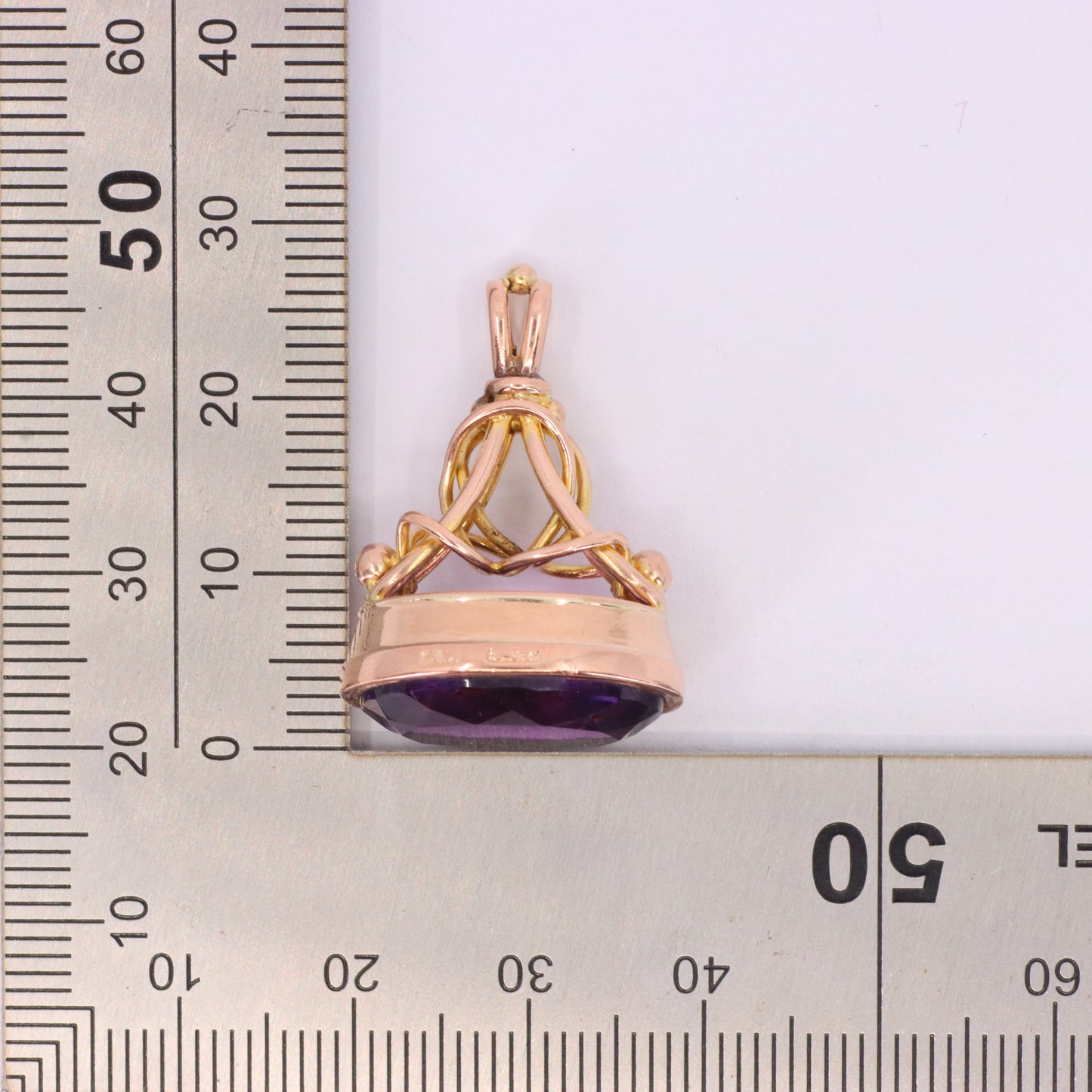 Antique 9ct Yellow Gold Faceted Amethyst Drop Fob Pendant Charm Gift