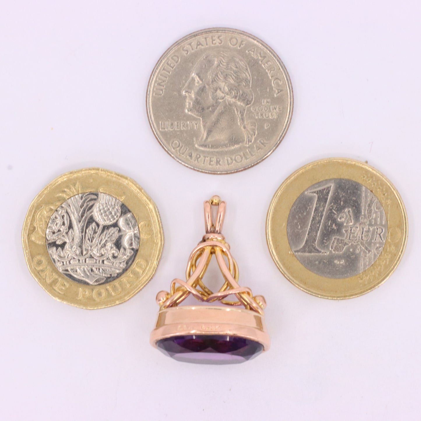 Antique 9ct Yellow Gold Faceted Amethyst Drop Fob Pendant Charm Gift