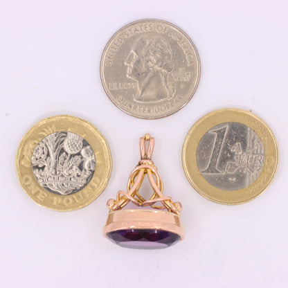 Antique 9ct Yellow Gold Faceted Amethyst Drop Fob Pendant Charm Gift