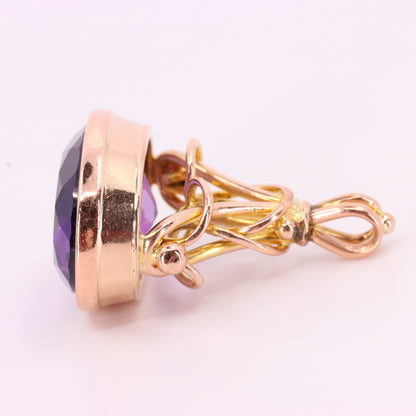 Antique 9ct Yellow Gold Faceted Amethyst Drop Fob Pendant Charm Gift