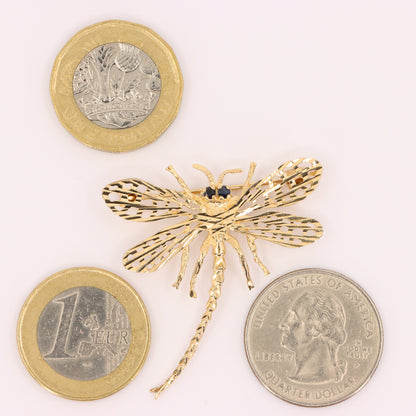Vintage 9ct Hallmarked Yellow Gold Dragonfly Insect Brooch Nature Boxed Gift