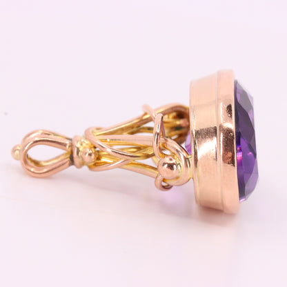 Antique 9ct Yellow Gold Faceted Amethyst Drop Fob Pendant Charm Gift