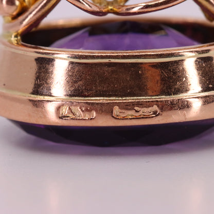 Antique 9ct Yellow Gold Faceted Amethyst Drop Fob Pendant Charm Gift