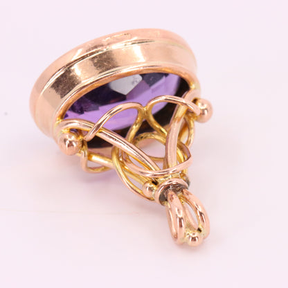 Antique 9ct Yellow Gold Faceted Amethyst Drop Fob Pendant Charm Gift