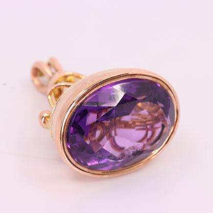 Antique 9ct Yellow Gold Faceted Amethyst Drop Fob Pendant Charm Gift
