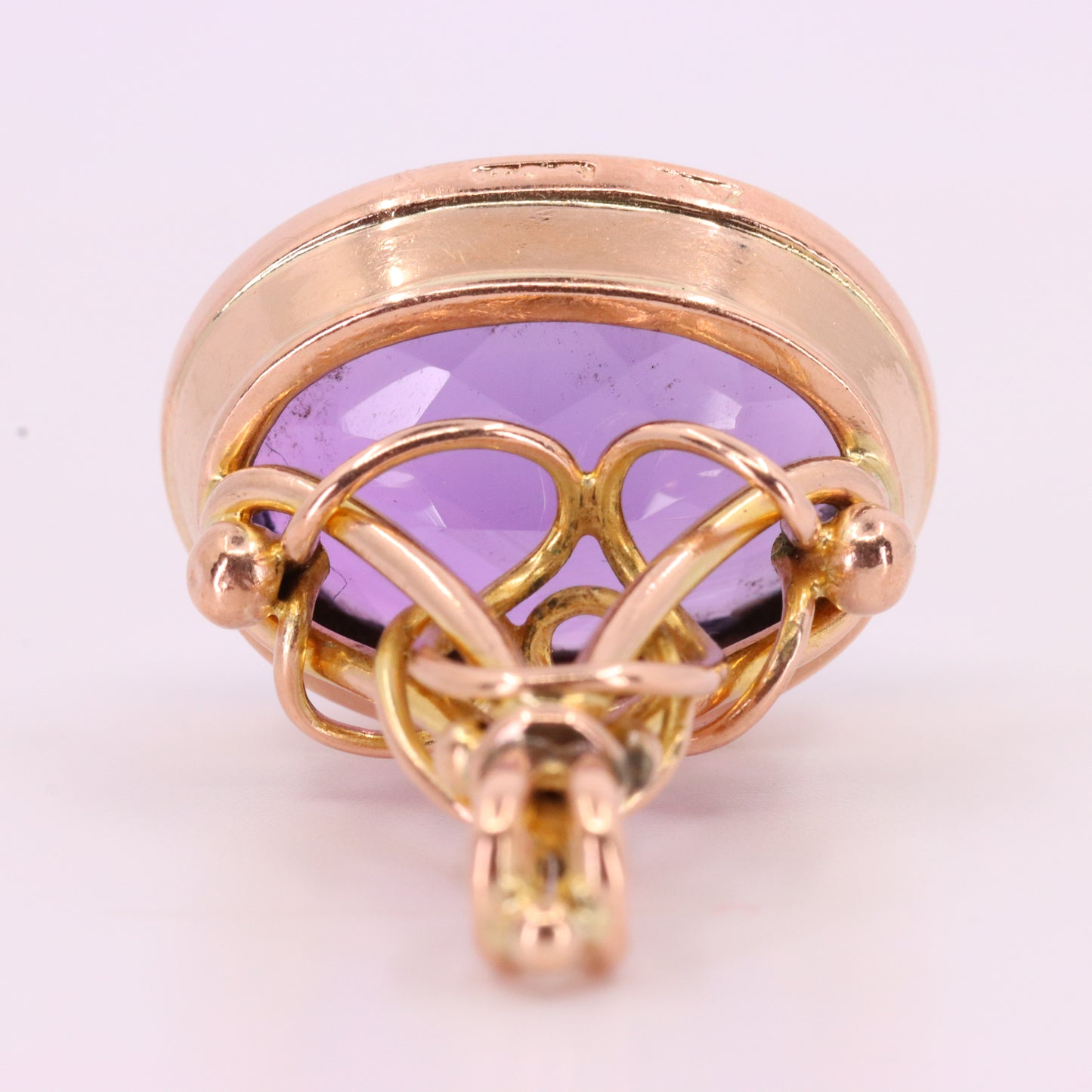 Antique 9ct Yellow Gold Faceted Amethyst Drop Fob Pendant Charm Gift