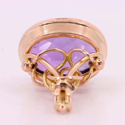 Antique 9ct Yellow Gold Faceted Amethyst Drop Fob Pendant Charm Gift