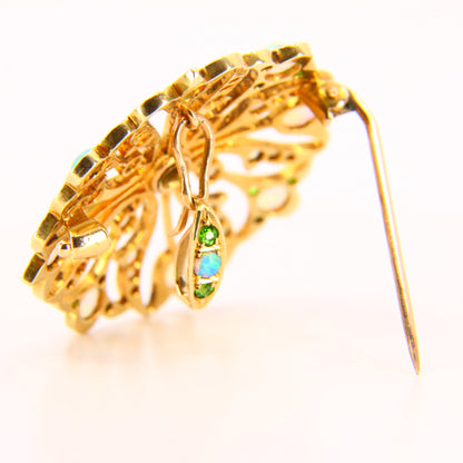 Antique 15K Opal & Emerald Pendant Brooch – Solid Yellow Gold Victorian Piece