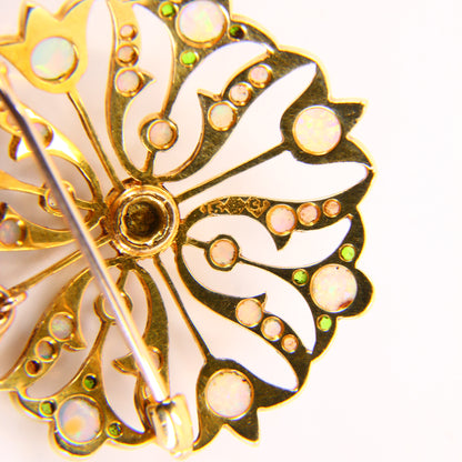 Antique 15K Opal & Emerald Pendant Brooch – Solid Yellow Gold Victorian Piece