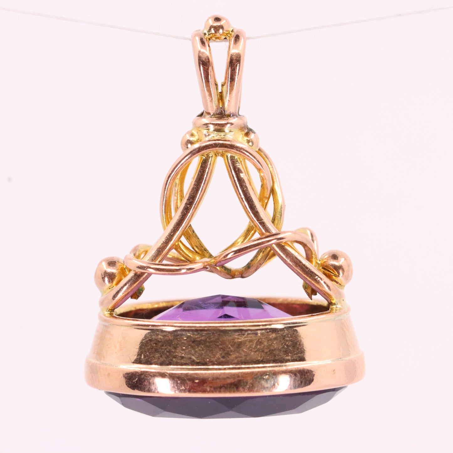 Antique 9ct Yellow Gold Faceted Amethyst Drop Fob Pendant Charm Gift