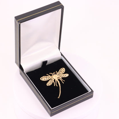 Vintage 9ct Hallmarked Yellow Gold Dragonfly Insect Brooch Nature Boxed Gift