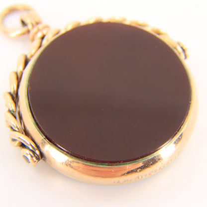 Antique Large 9ct Gold Hallmarked Bloodstone Carnelian Spinner Pendant Charm