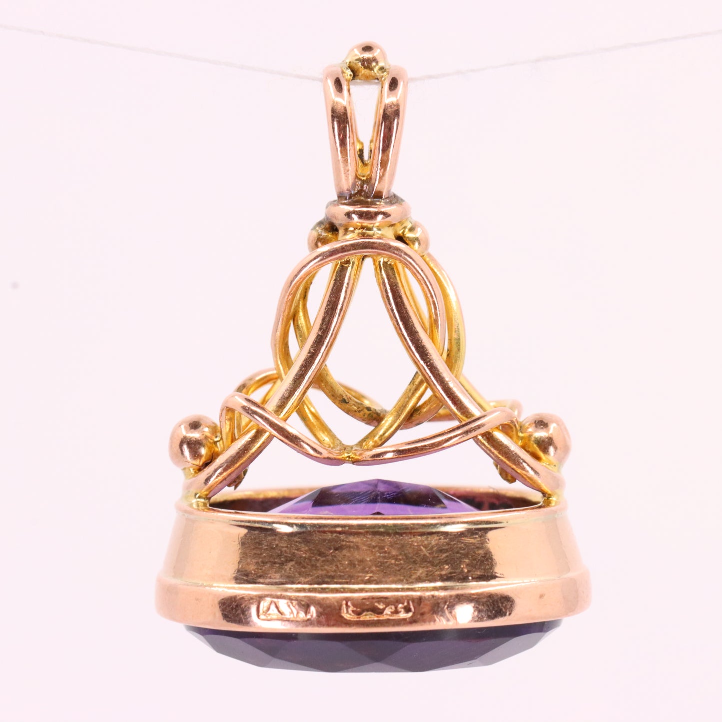 Antique 9ct Yellow Gold Faceted Amethyst Drop Fob Pendant Charm Gift