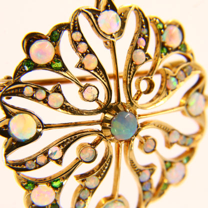 Antique 15K Opal & Emerald Pendant Brooch – Solid Yellow Gold Victorian Piece