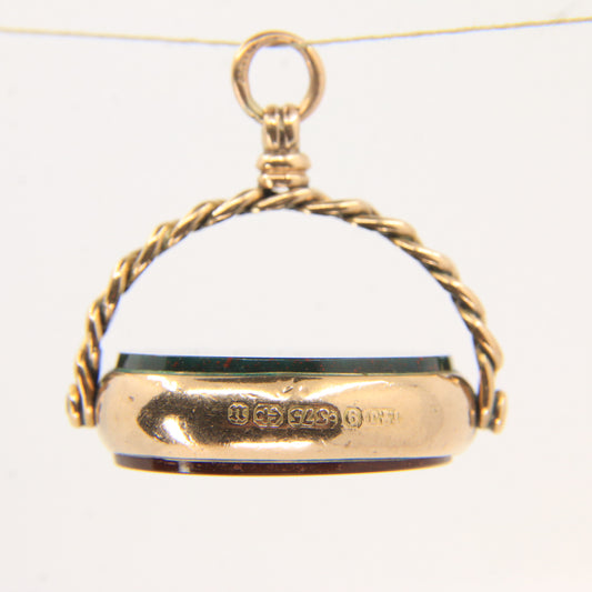 Antique Large 9ct Gold Hallmarked Bloodstone Carnelian Spinner Pendant Charm