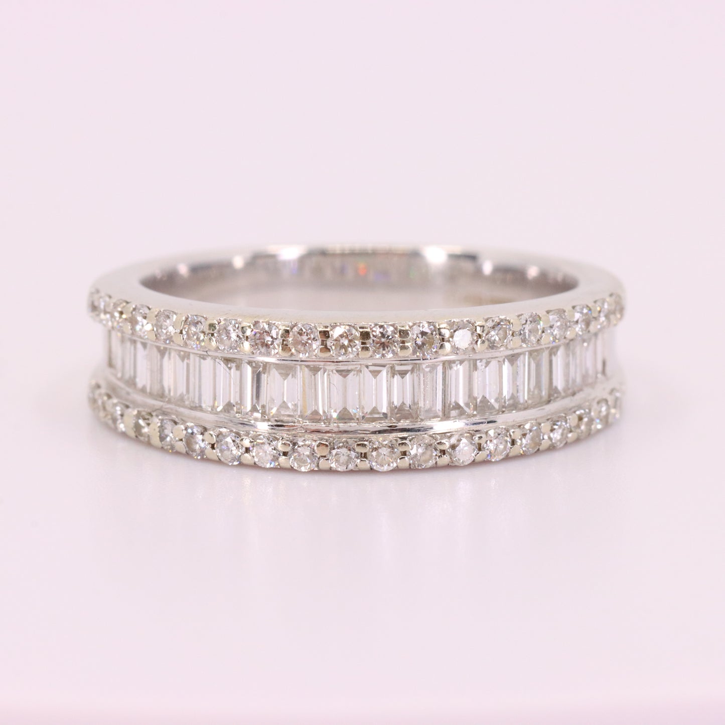 Vintage 18ct Hallmarked White Gold Baguette Diamond Half Eternity Ring Boxed Gift