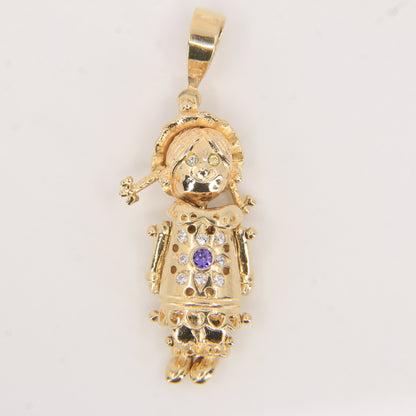 Vintage 9ct Gold Hallmarked Ragdoll Pendant Charm Yellow Gold Articulated Doll