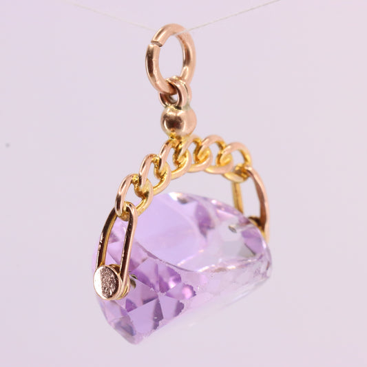 Vintage 9ct Yellow Gold Purple Spinel Spinner Pendant Drop Fob Charm Gift