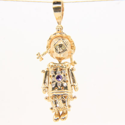Vintage 9ct Gold Hallmarked Ragdoll Pendant Charm Yellow Gold Articulated Doll