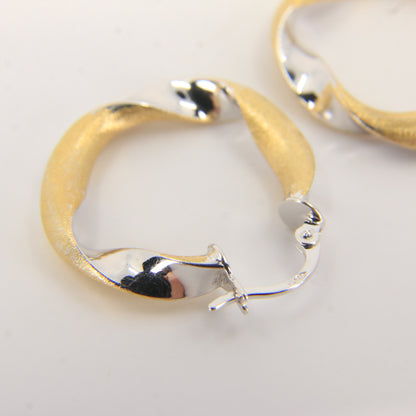 Vintage 18K Two Tone Italian Twist Hoop Earrings Textured Gold Boxed Gift