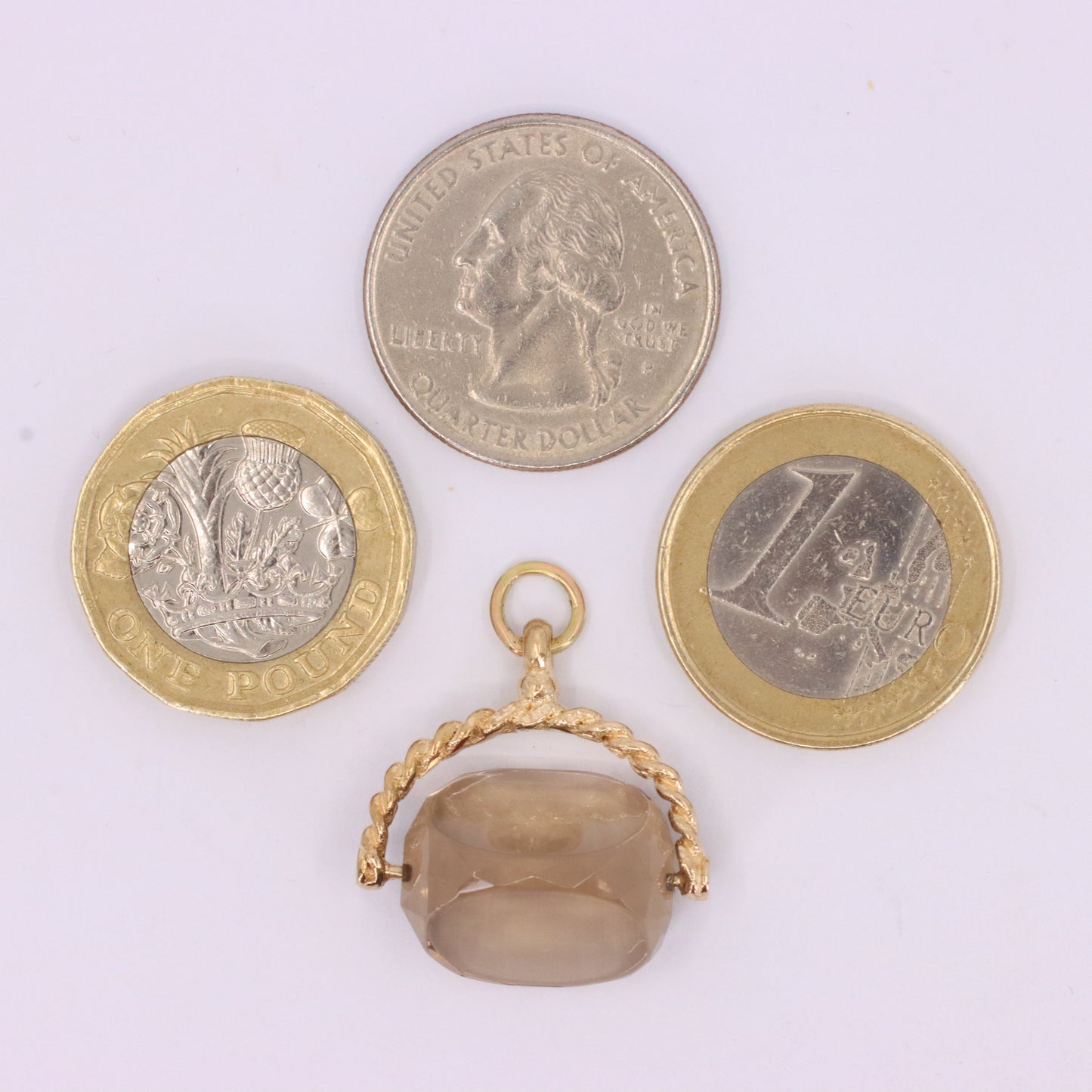 Vintage 9ct Hallmarked Yellow Gold Citrine Spinner Pendant Drop Fob Charm Gift