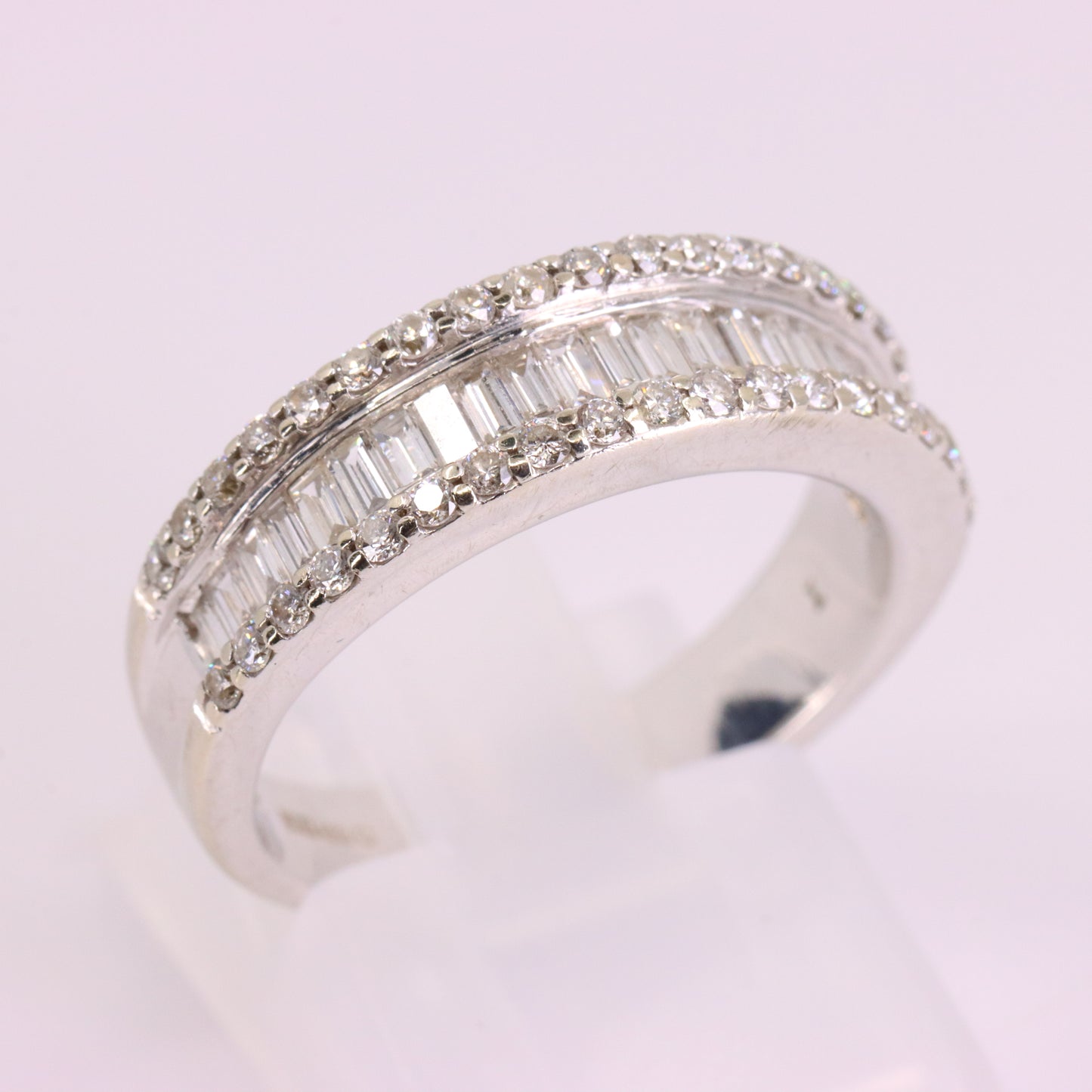 Vintage 18ct Hallmarked White Gold Baguette Diamond Half Eternity Ring Boxed Gift
