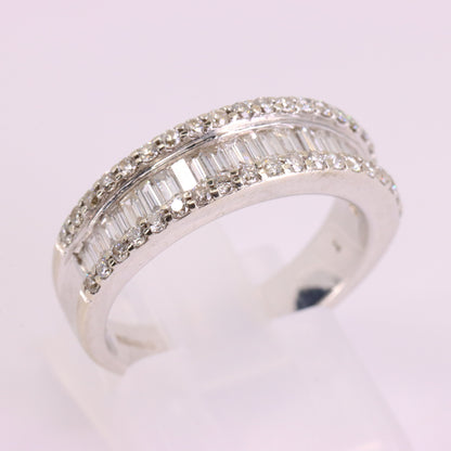 Vintage 18ct Hallmarked White Gold Baguette Diamond Half Eternity Ring Boxed Gift