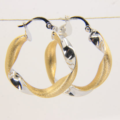 Vintage 18K Two Tone Italian Twist Hoop Earrings Textured Gold Boxed Gift