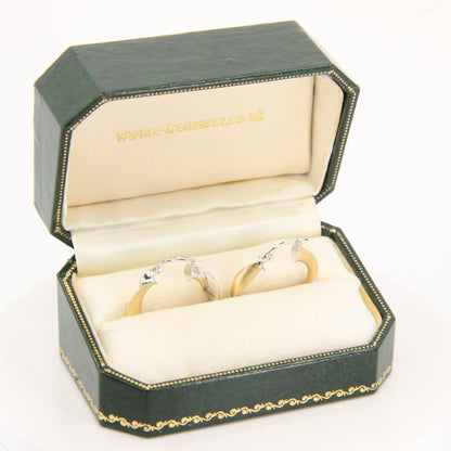 Vintage 18K Two Tone Italian Twist Hoop Earrings Textured Gold Boxed Gift