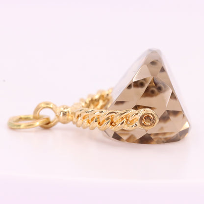 Vintage 9ct Hallmarked Yellow Gold Citrine Spinner Pendant Drop Fob Charm Gift